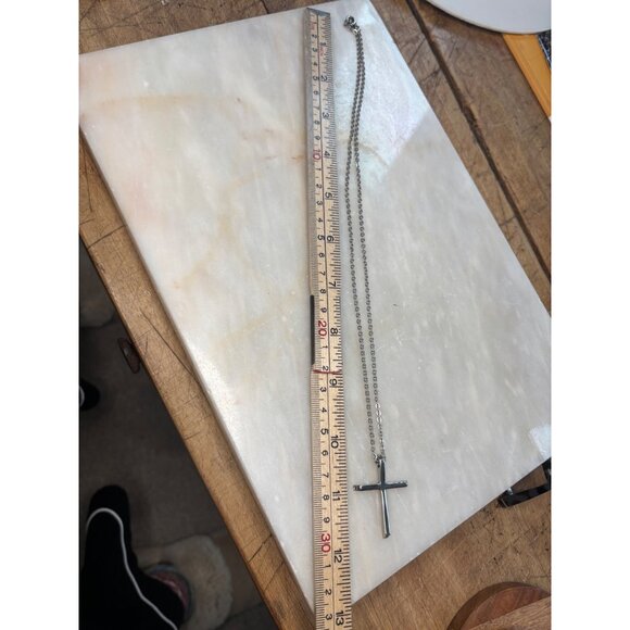 Stamped Chisel Sterling Silver Cross Pendant Necklace - Picture 10 of 12